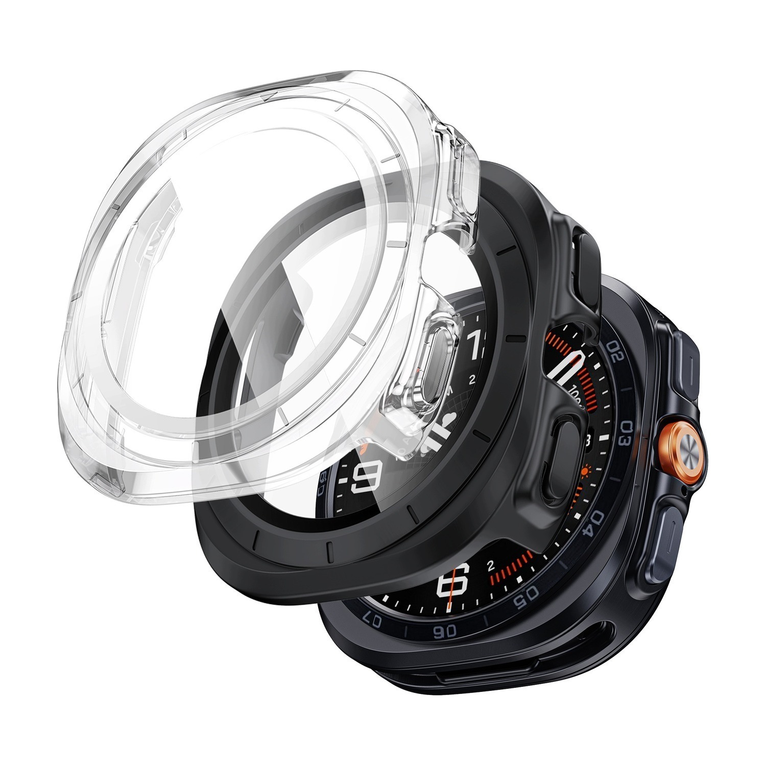 Etui ze szkłem do Samsung Galaxy Watch Ultra 2 47 mm Tech-Protect Defense, 2 sztuki (czarne matowe i przezroczyste)
