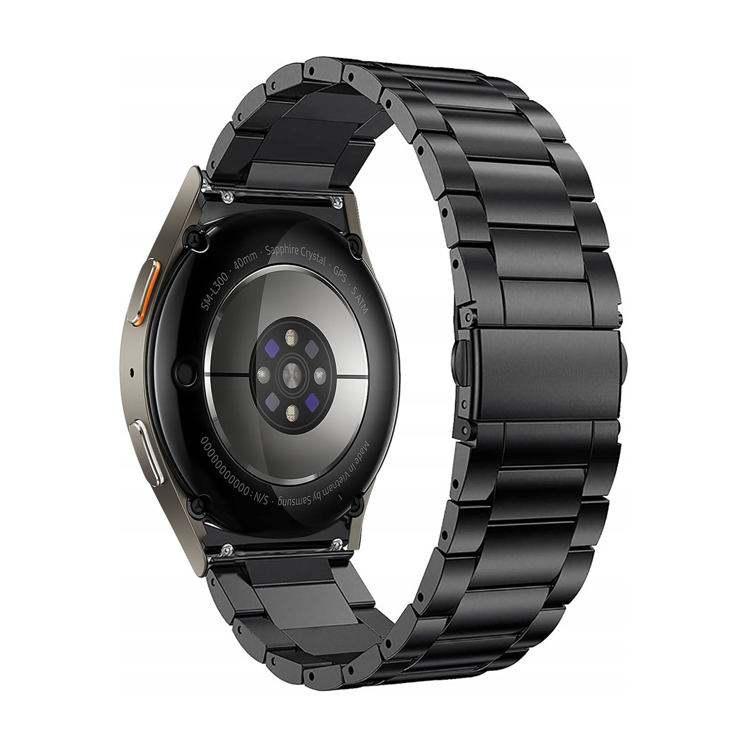 Bransoleta Stainless czarna – ogniwa i zapięcie, widok od tyłu zegarka