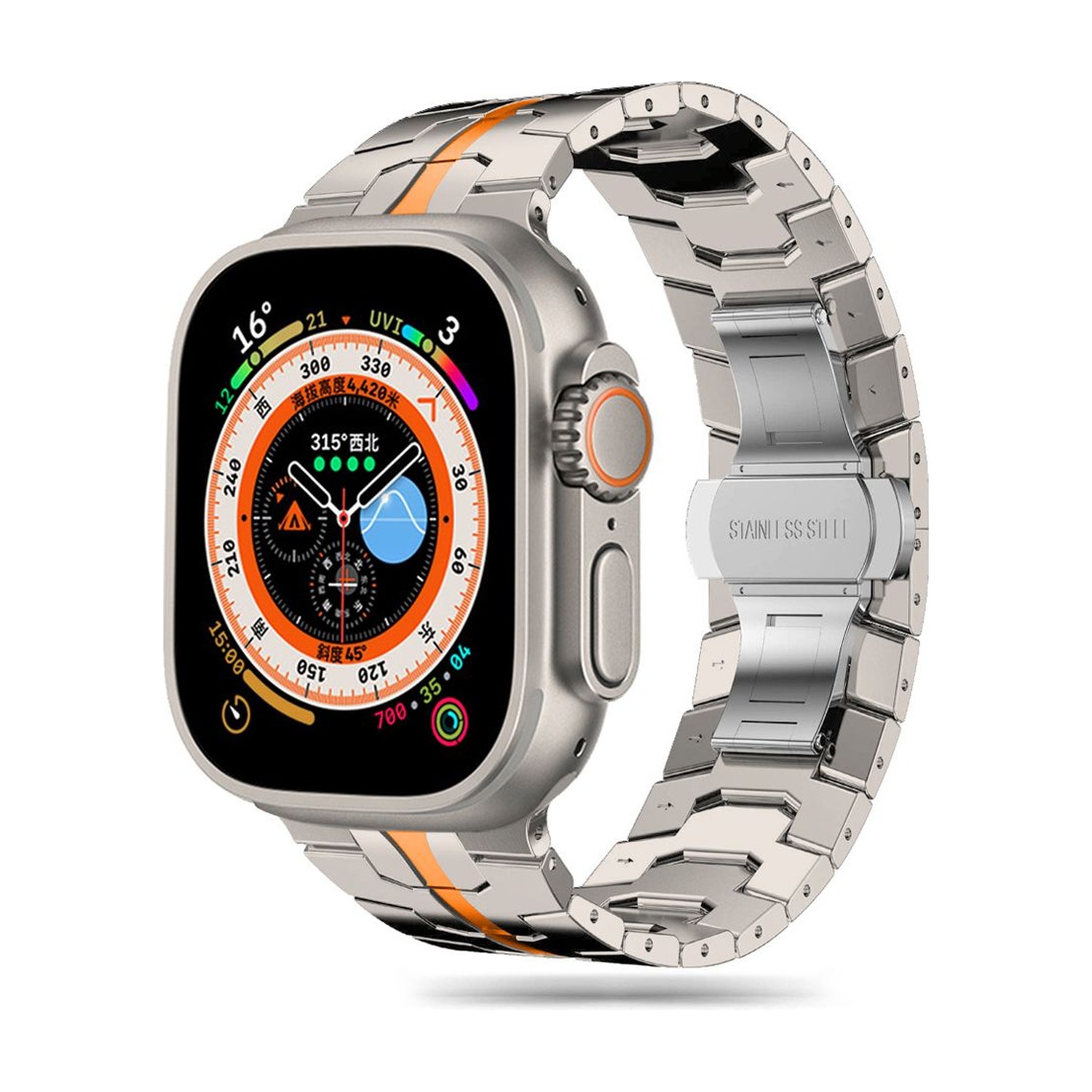 Bransoleta Tech-Protect Stainless Line Titanium/Orange na Apple Watch Ultra – widok 3/4