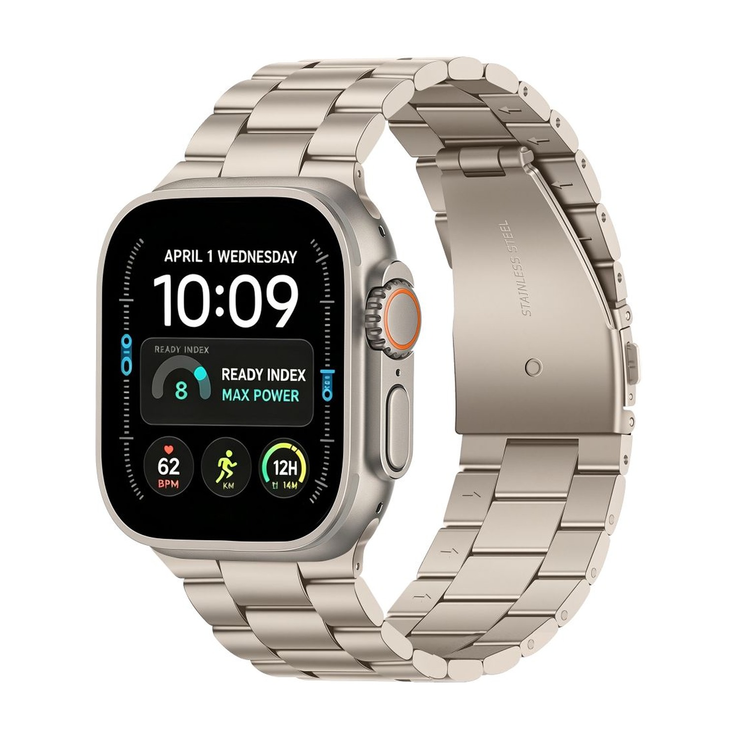 Bransoleta Tech-Protect Stainless Starlight (jasna) na Apple Watch Ultra – widok 3/4
