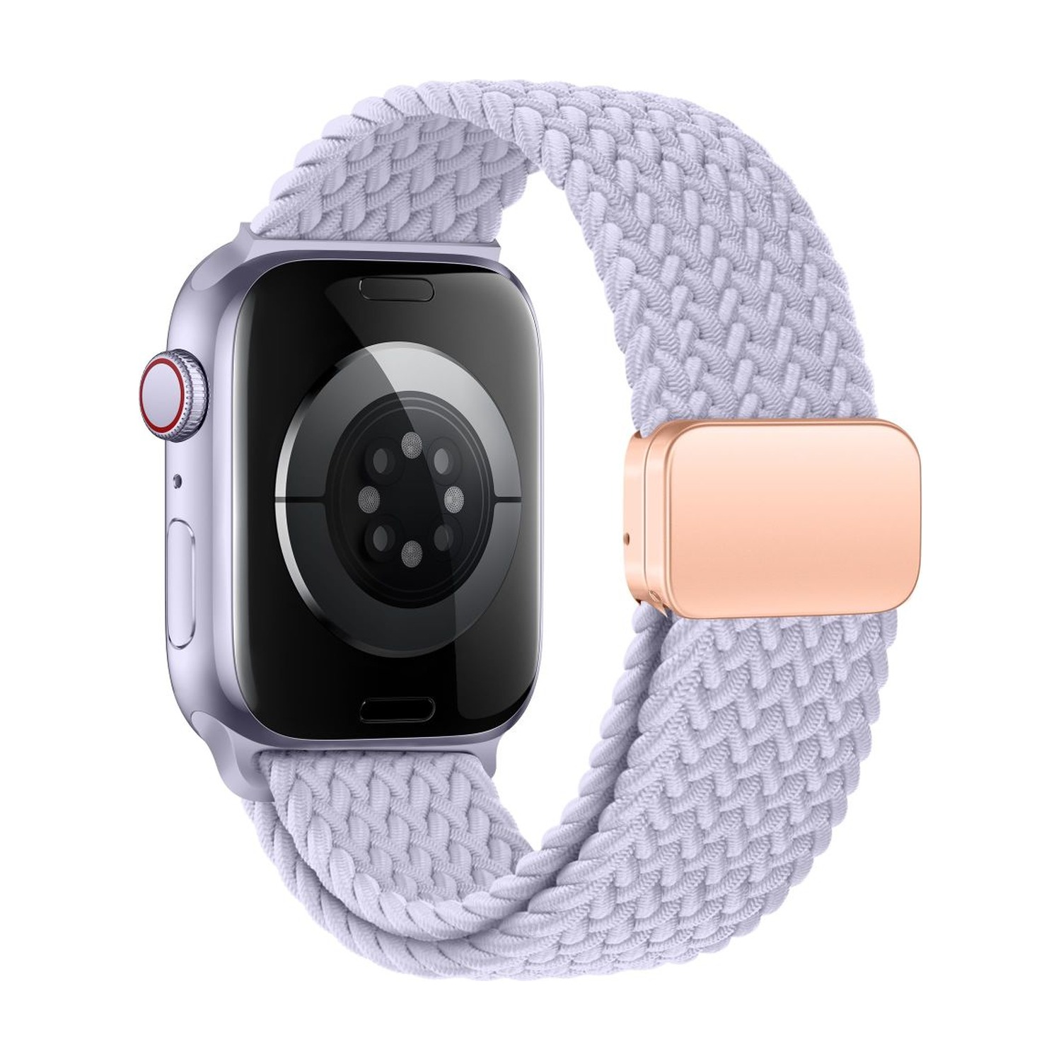 Tył Apple Watch z paskiem NylonMag fioletowym (Periwinkle) – metalowe zapięcie magnetyczne