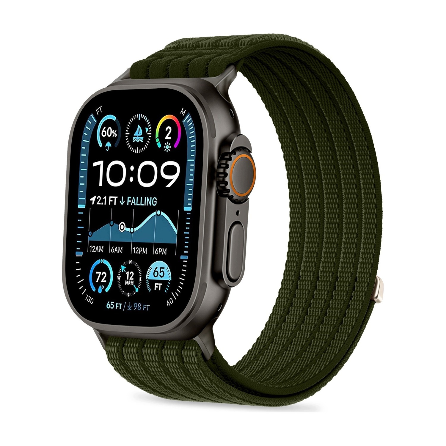 Pasek Tech-Protect Nylon Sport zielony (Military Green) na Apple Watch Ultra – widok 3/4, końcówka z metalową klamrą