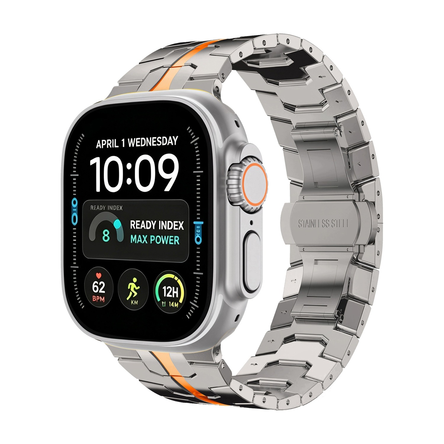 Bransoleta do Apple Watch 44/45/46/49 mm Tech-Protect Stainless, Titanium/Orange