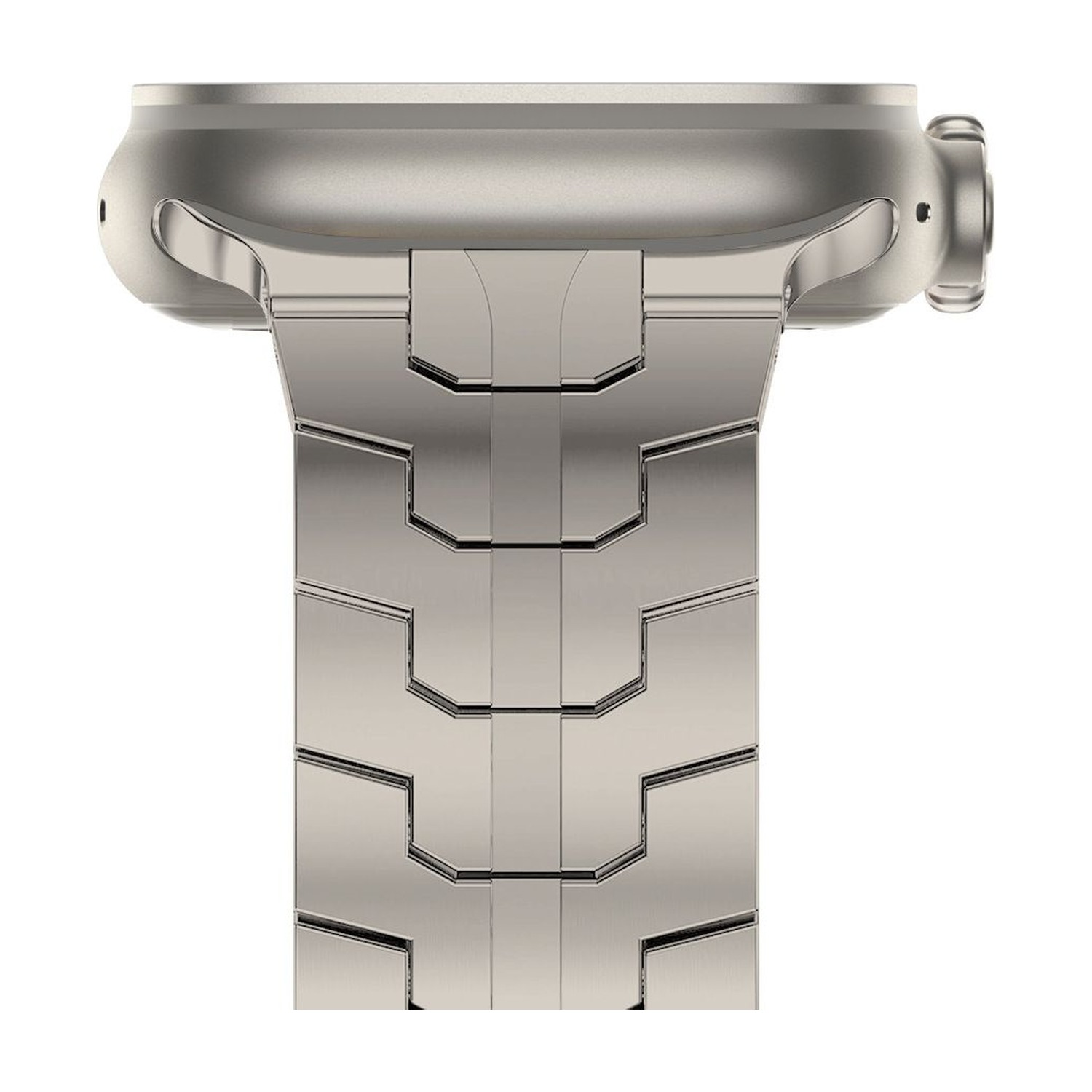 Zbliżenie ogniw bransolety Stainless Line Titanium od góry – mocowanie przy kopercie